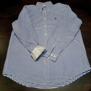 Brooks Brothers Madison Shirt Mens Large Blue Check Long Reverse Cuff Preppy